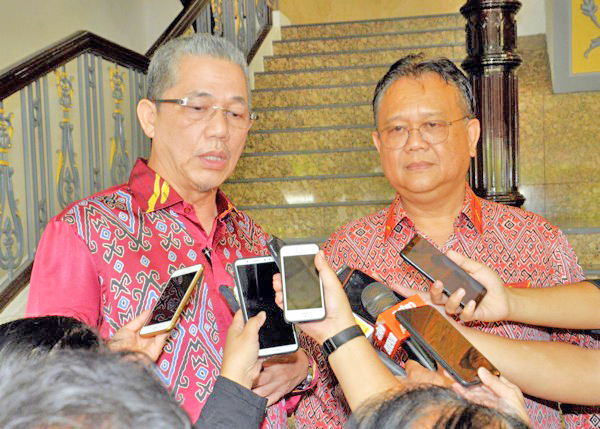 Fadillah (left) and Kapit MP Datuk Alexander Nanta being interviewed on MA63 after they attended PBB Supreme Council Meeting. Photo: Ramidi Subari