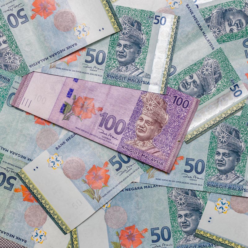 Malaysian Ringgit currency on pattern background