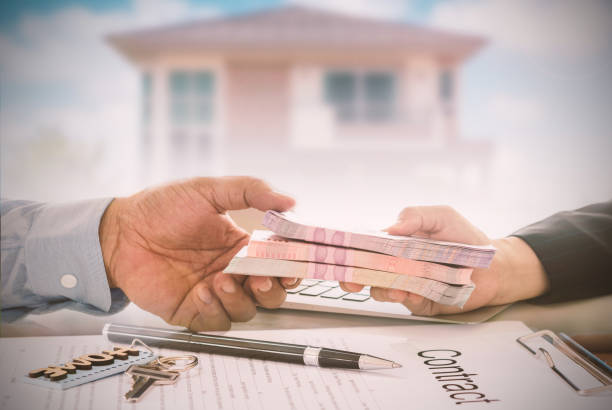 mortgage or home loan from a bank employee. finance and banking concept