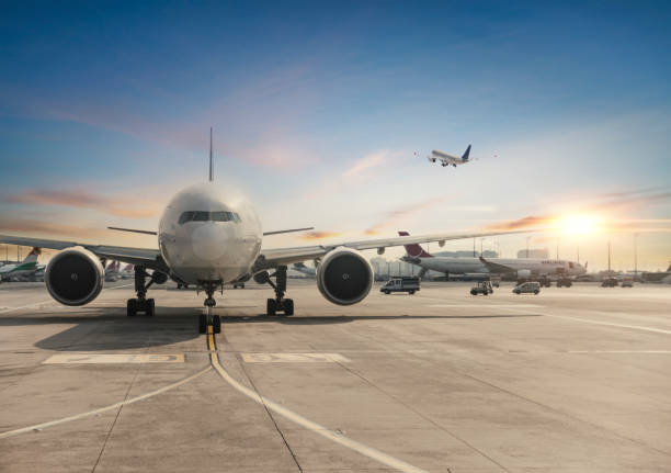 Front view of landed airplane in Istanbul International Airport