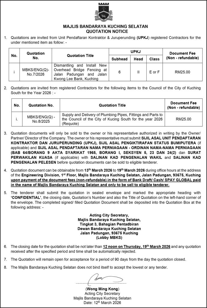 MBKS QUOTATION NOTICE | Sarawak Tribune