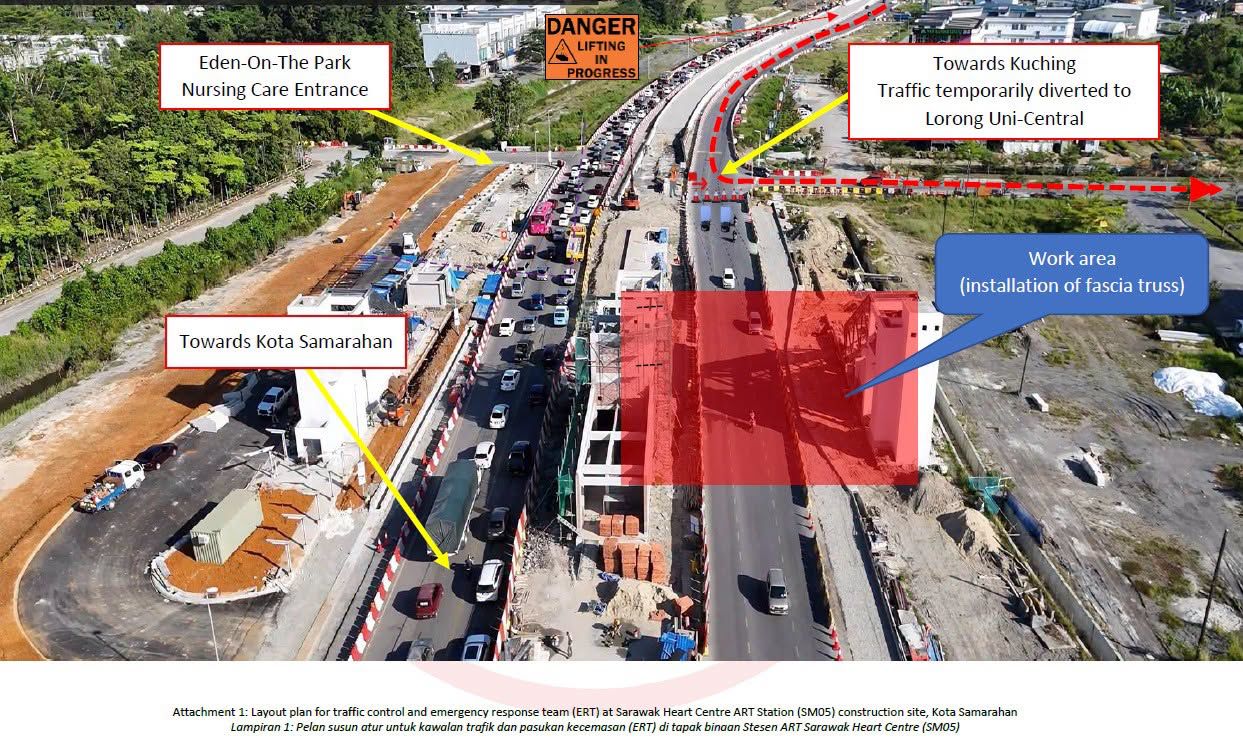 Night works along Kuching-Samarahan Expressway, Jalan Wan Alwi